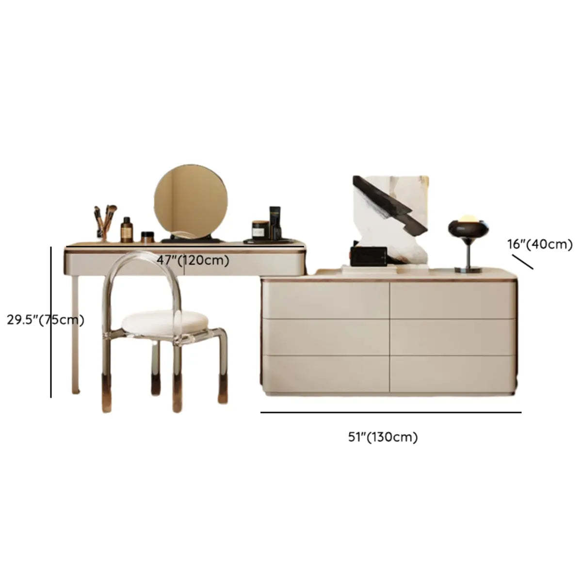 Modern Rectangular Polymer Gray Mirror Makeup Vanity