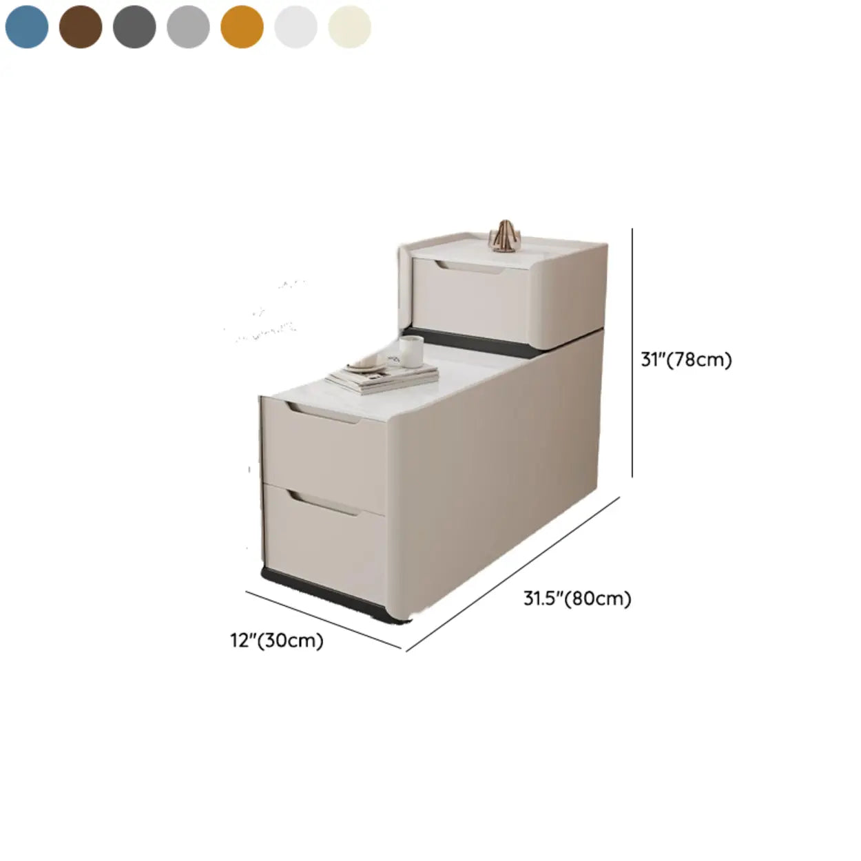 Modern Multi-Drawer White Top Side Table — Light Gray