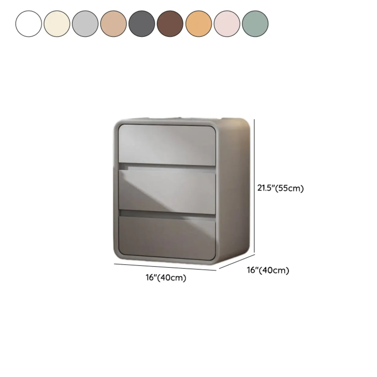 White Storage 3-Drawer Pine Wood Square Leather Nightstand #size
