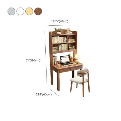Brown Natural Wood Desk with Hutch and Storage — Grey / Table Only