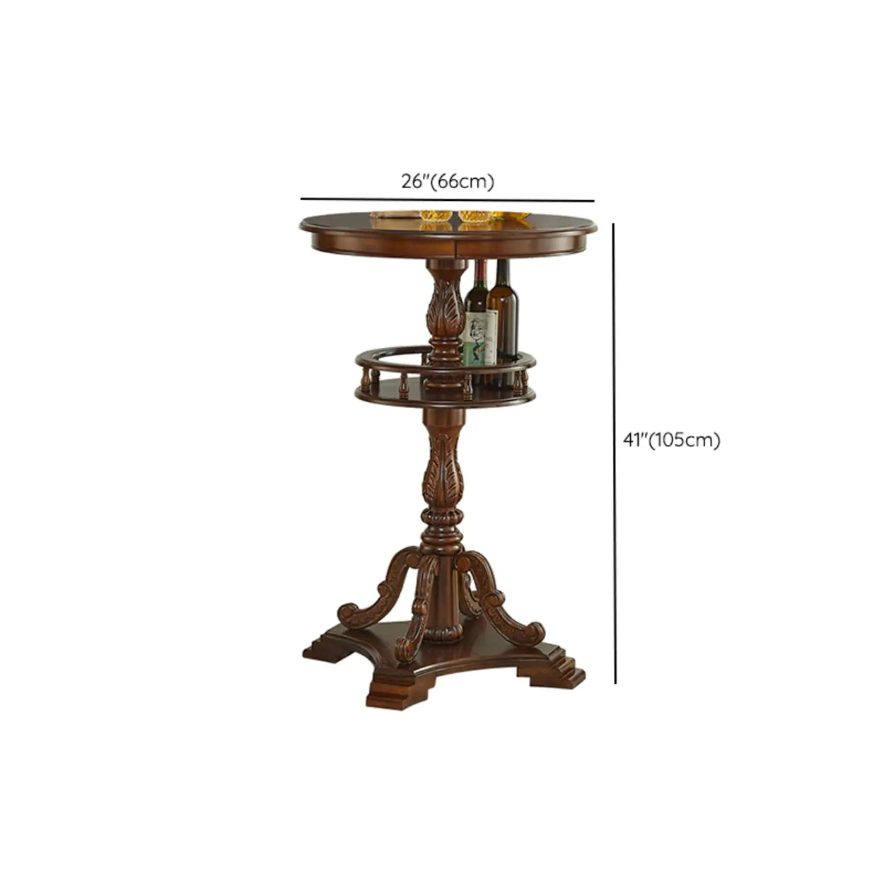 Vintage Round Brown Wood Counter Height Bar Table