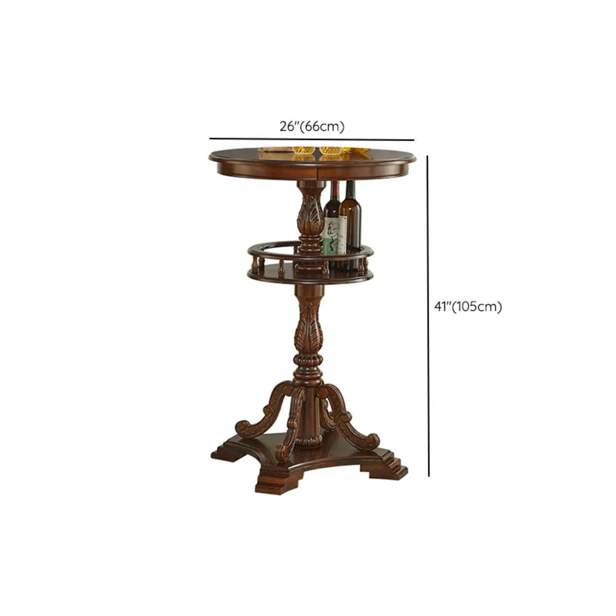 Vintage Round Brown Wood Counter Height Bar Table