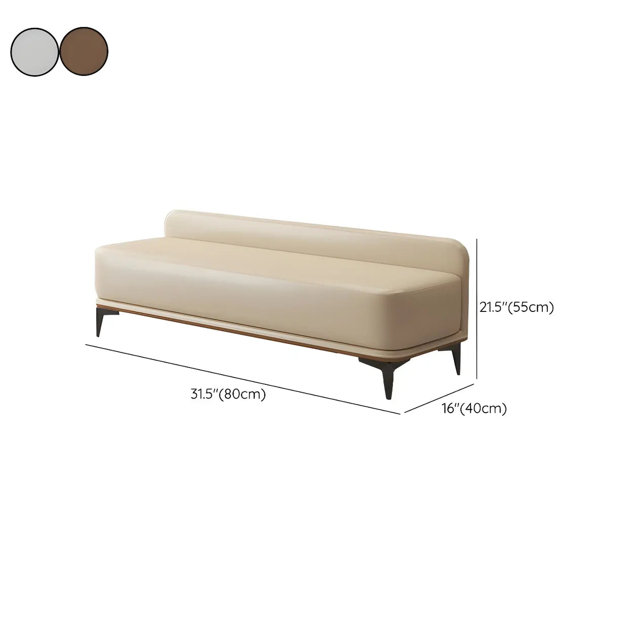Off-White Faux Leather Cushioned Bedroom Bench