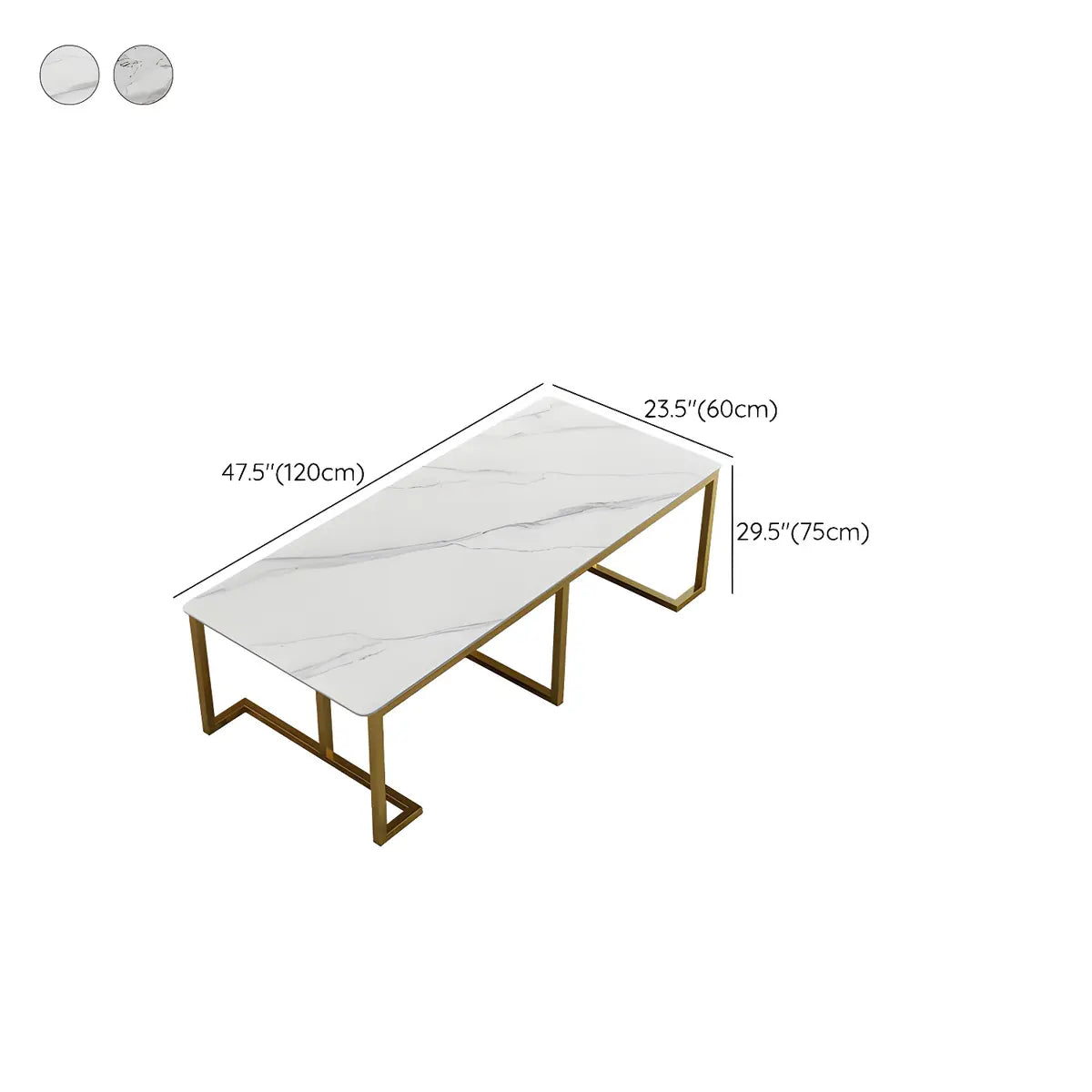 White Stone Gold Metal-Base Conference Table for 10 — White / Without Chairs