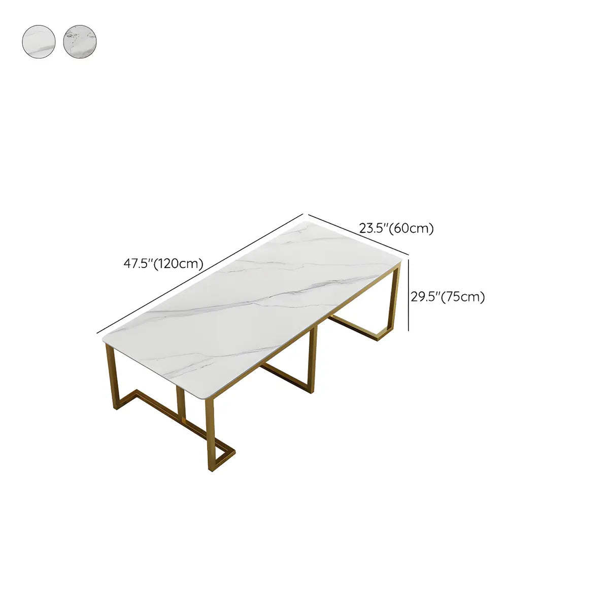 White Stone Gold Metal-Base Conference Table for 10 — White / Without Chairs