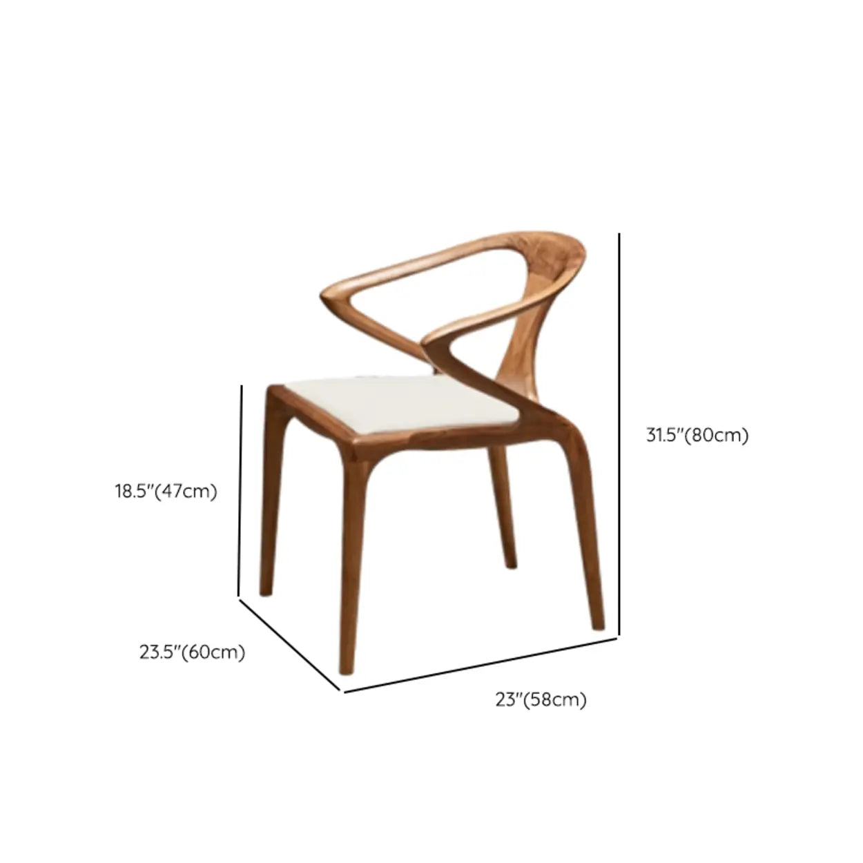 Brown Wood Curved Open Slat Back Leather Dining Chair