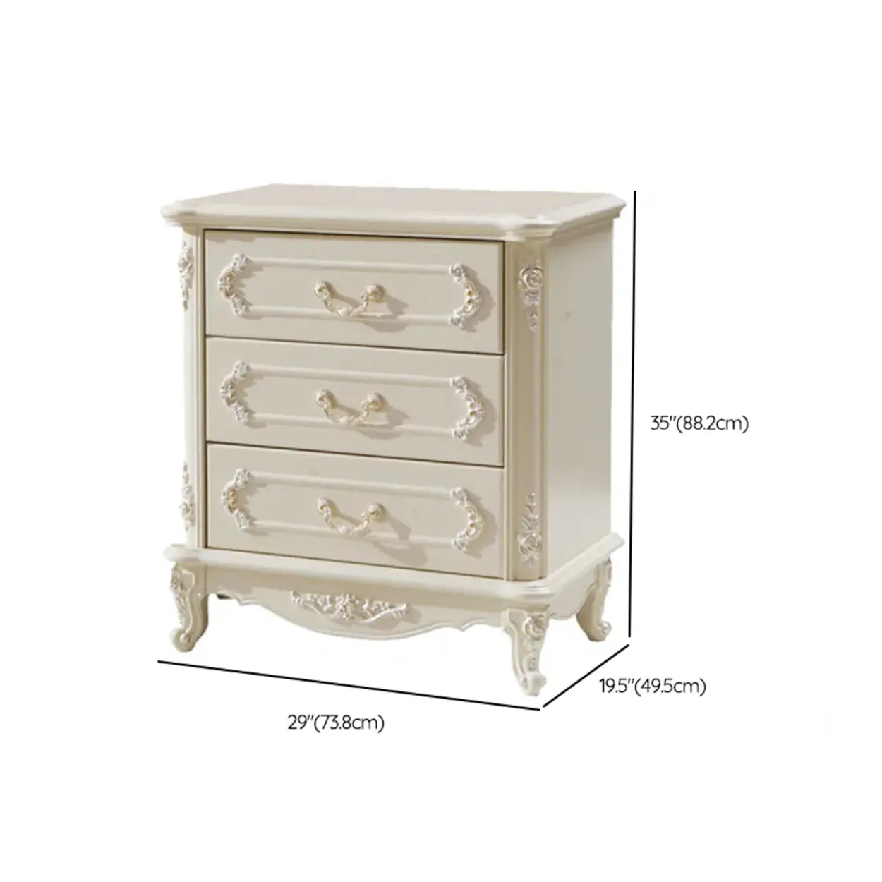 Classical Cream Vertical Wooden Chest with Drawers #size