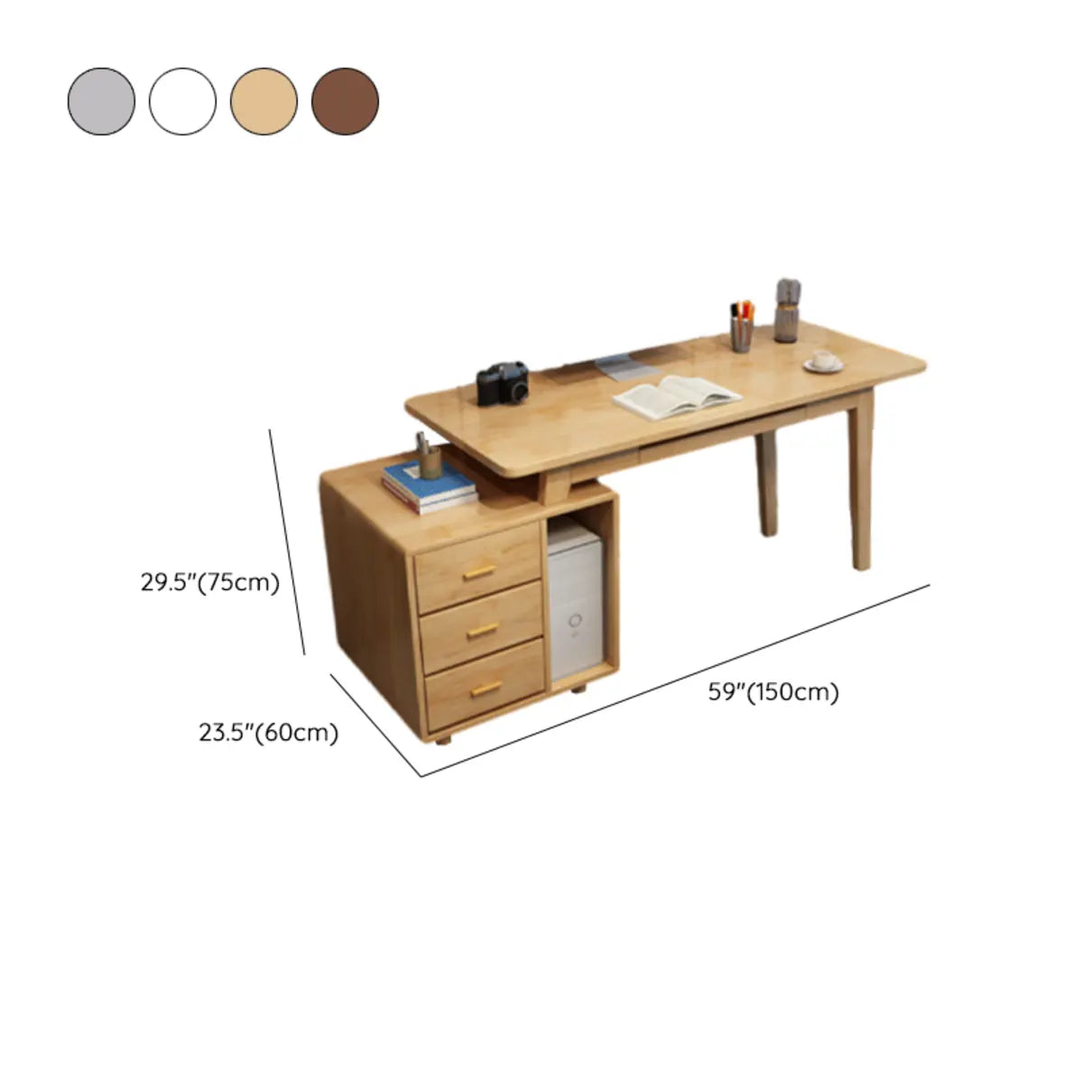 Ergonomic Rubberwood Butcher Block Computer Desk with Drawer