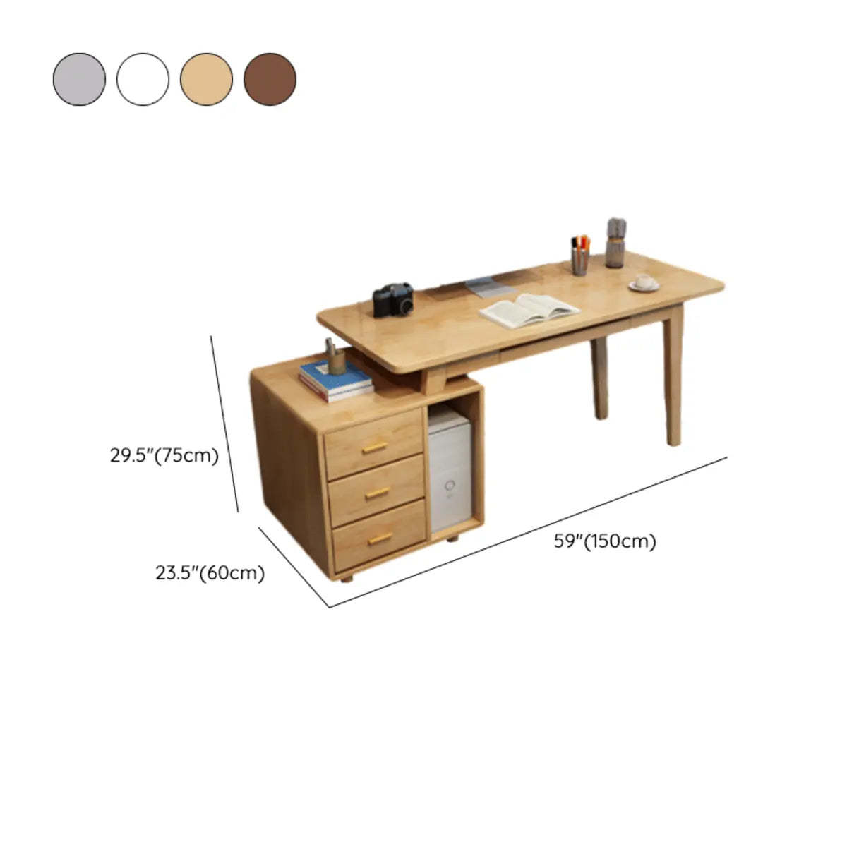 Ergonomic Rubberwood Butcher Block Computer Desk with Drawer