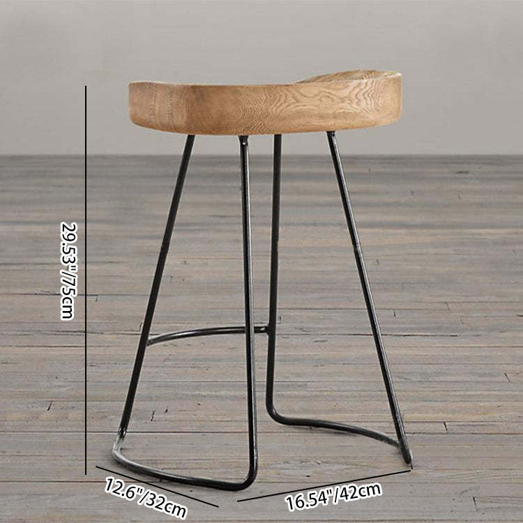Traditional Retro Solid Wood Metal Bar Stool