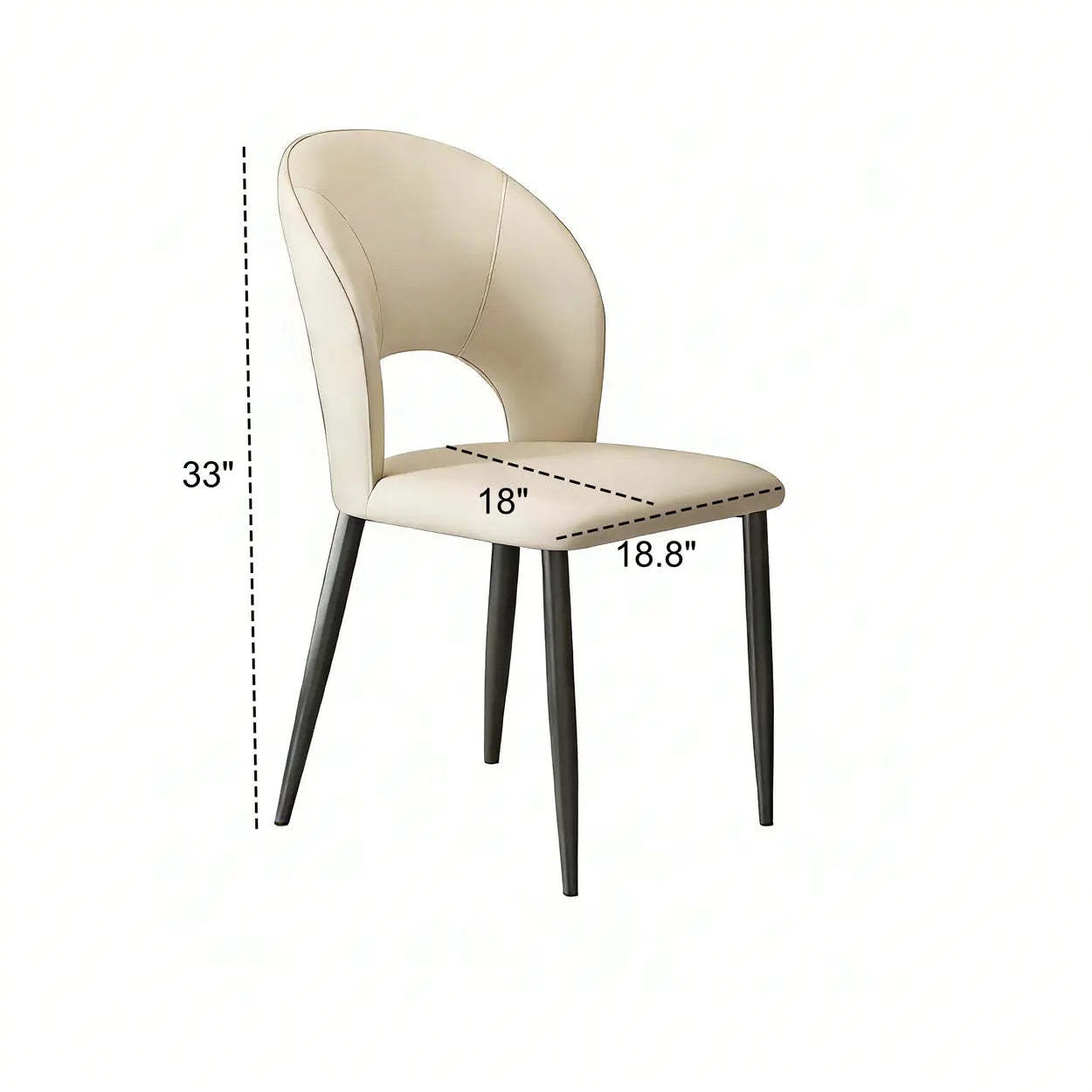 Curved-Back Brown Faux Leather Metal-Leg Dining Chair