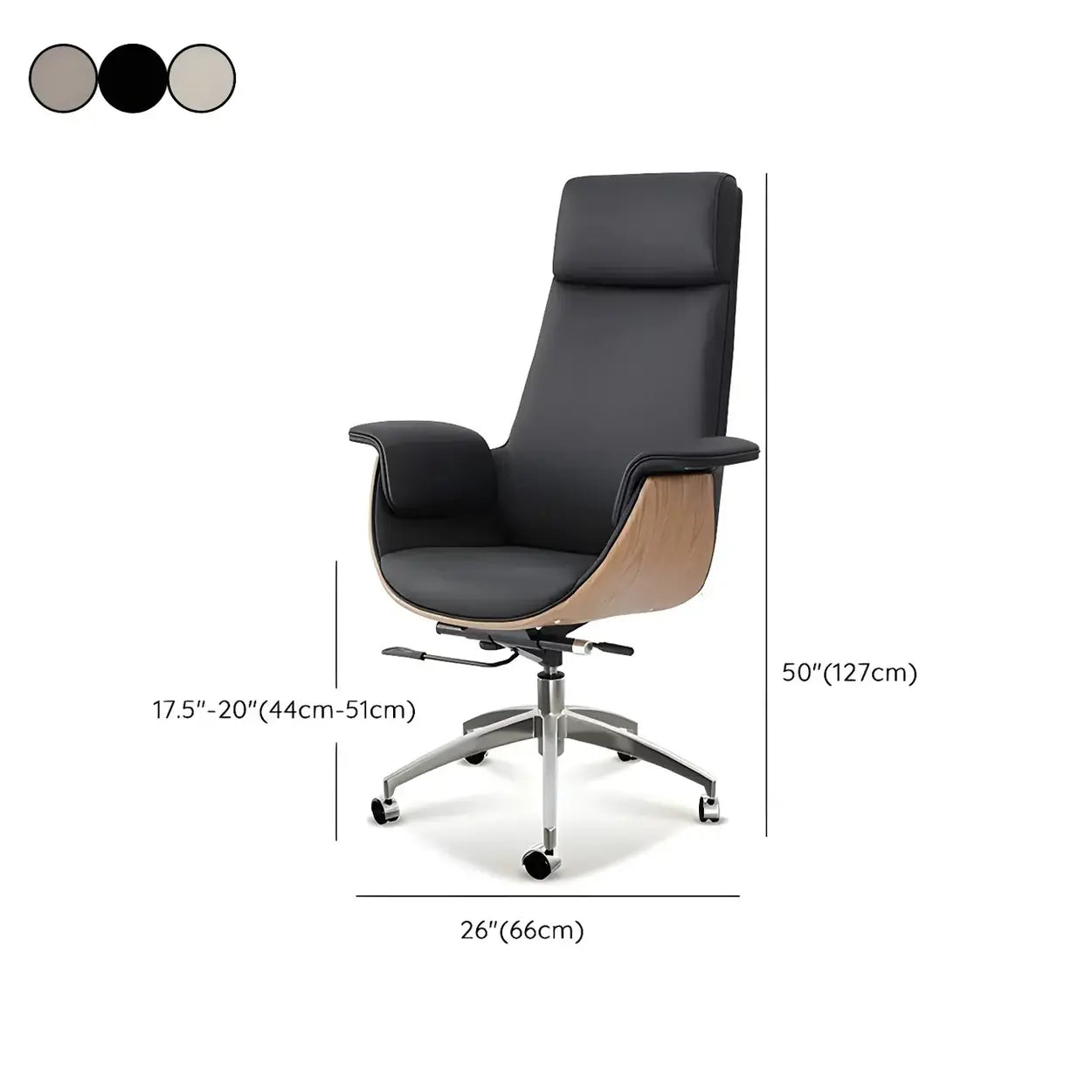 Ergonomic Full-Back Adjustable Swivel Office Chair — Khaki / Cow Leather