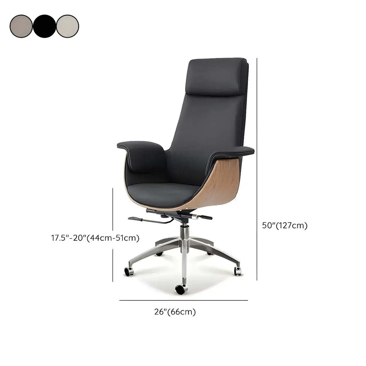 Ergonomic Full-Back Adjustable Swivel Office Chair — Khaki / Cow Leather