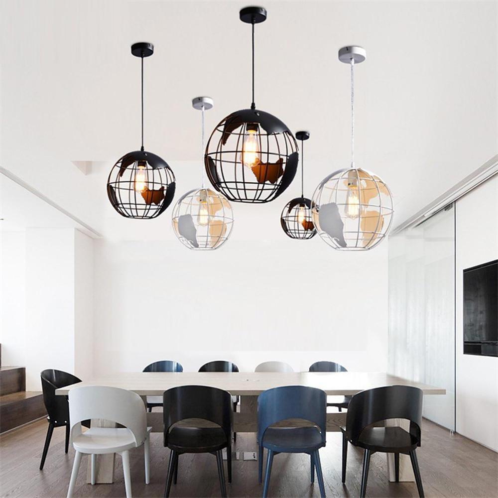 8'' Globe-shaped World Map LED Retro Pendant Lights Hanging Ceiling Lights-Lighom