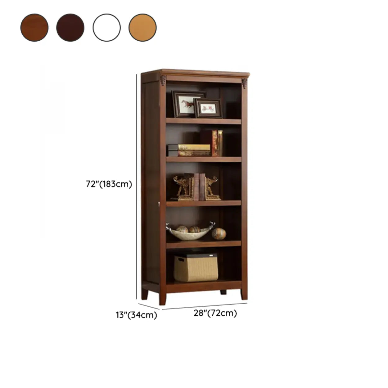 Antique Multi-Shelf Brown Wood Tall Bookcase