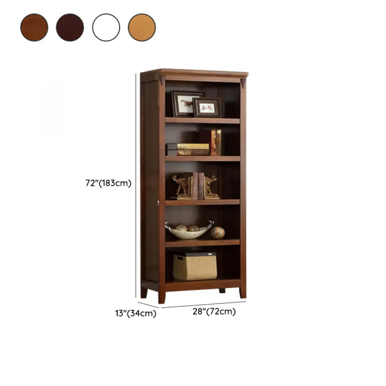 Antique Multi-Shelf Brown Wood Tall Bookcase