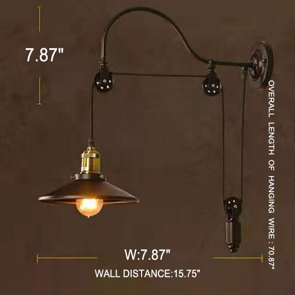 Retro Industrial Wrought Iron Pulley Sconce