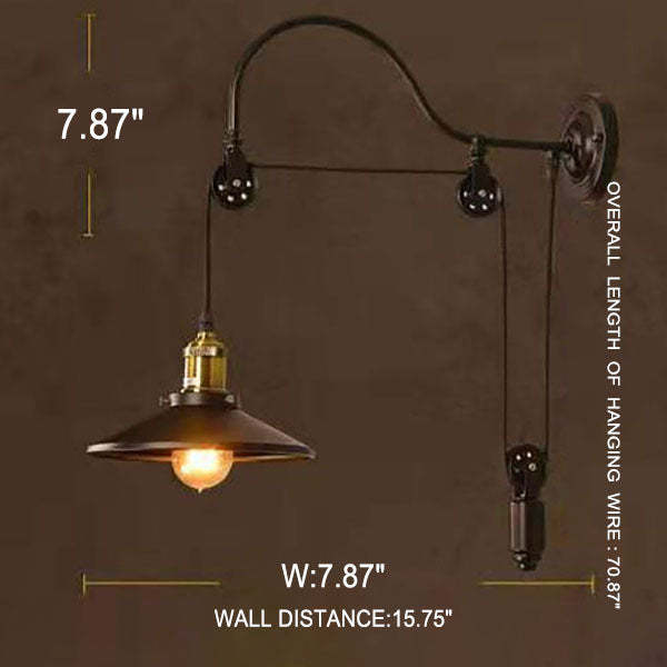 Retro Industrial Wrought Iron Pulley Sconce