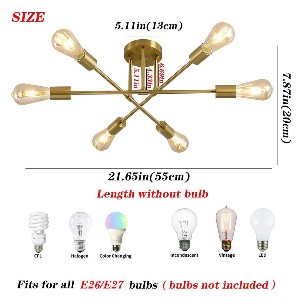 Minimalist Geometric Industrial Sputnik Chandelier 6 Bulbs-Lighom