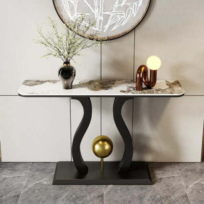 Abstract Base Black Curved Marble Console Table — Black
