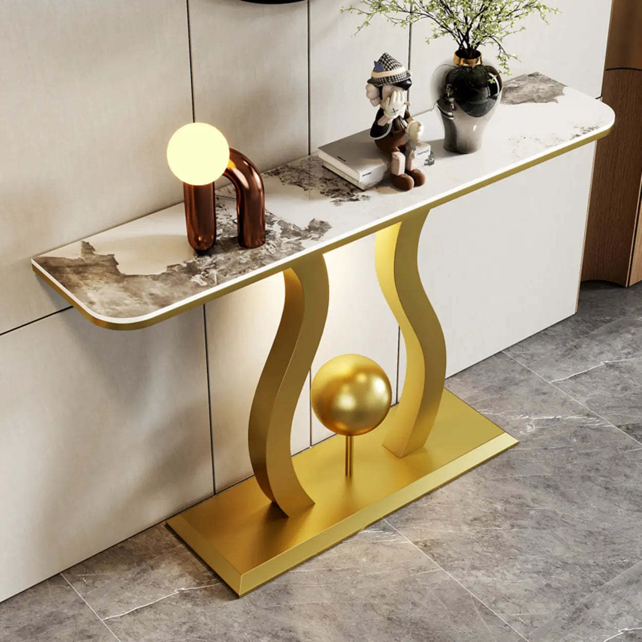 Luxury base curved display cabinets in marble — 39" L x 12" W x 31" H / Gold