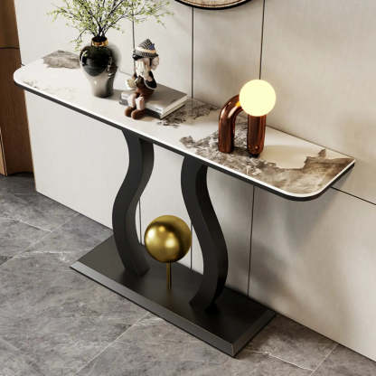 Abstract Base Black Curved Marble Console Table — White