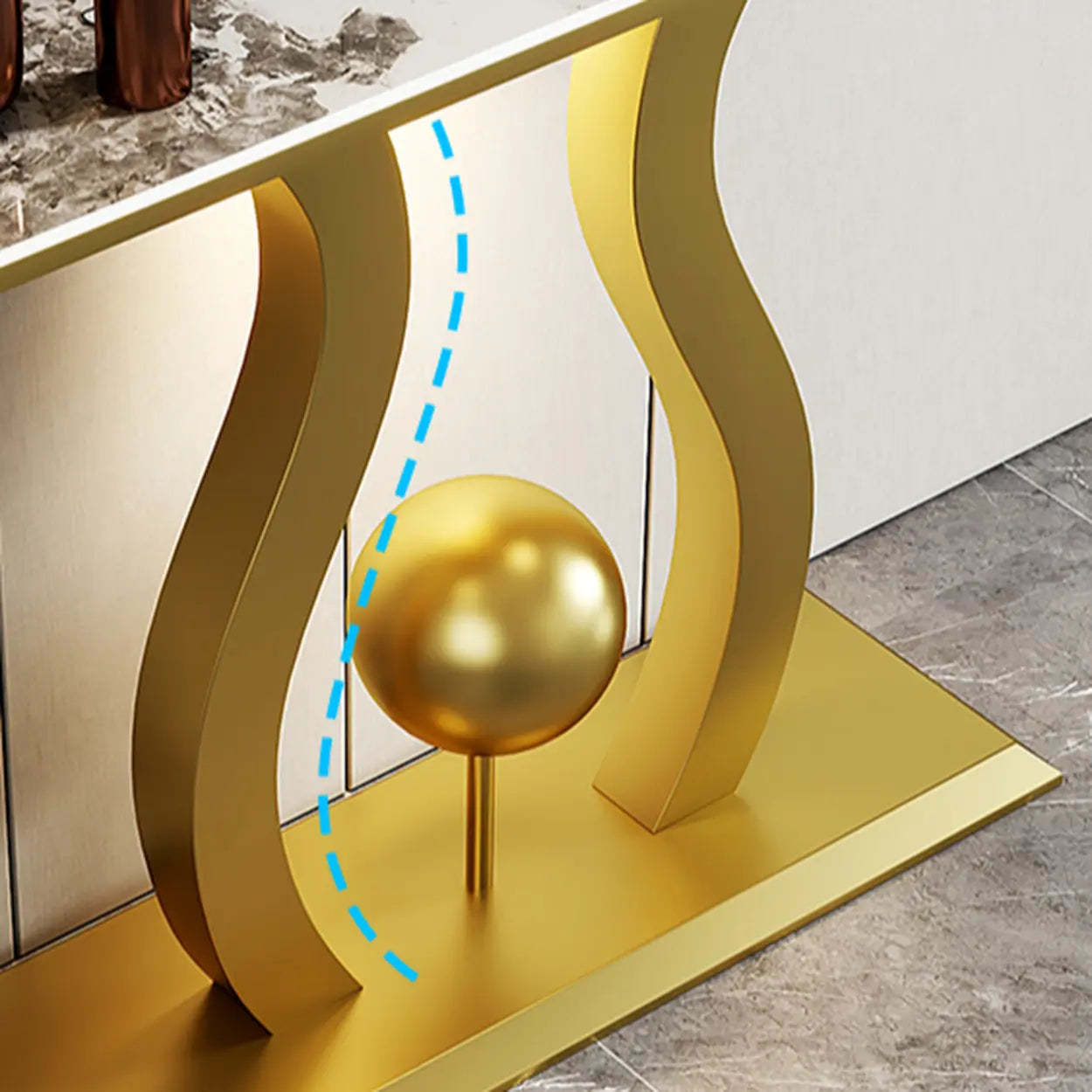 Abstract Base Black Curved Marble Console Table — Black