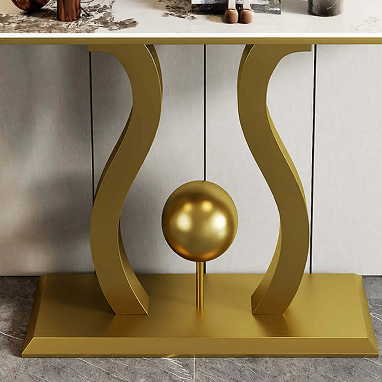 Abstract Base Black Curved Marble Console Table — Gold
