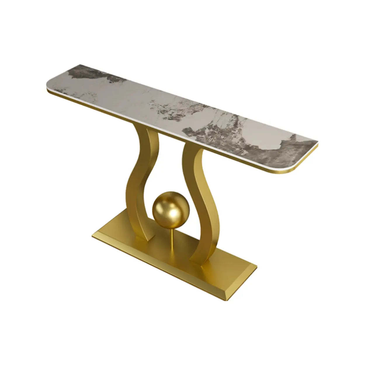 Abstract Base Black Curved Marble Console Table — White
