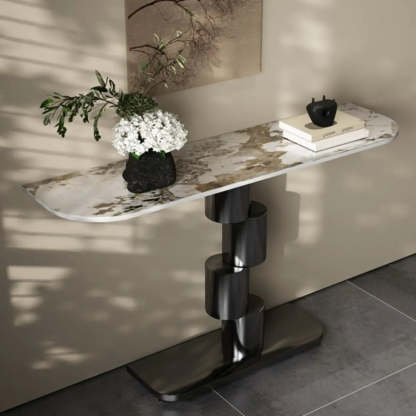 Half-Moon Stone Abstract Console Table — Black