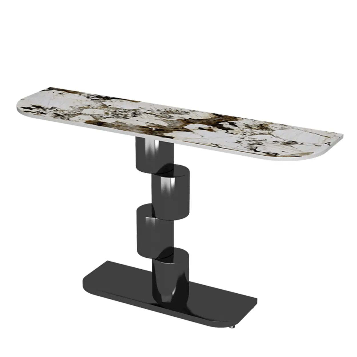 Half-Moon Stone Abstract Console Table — Black