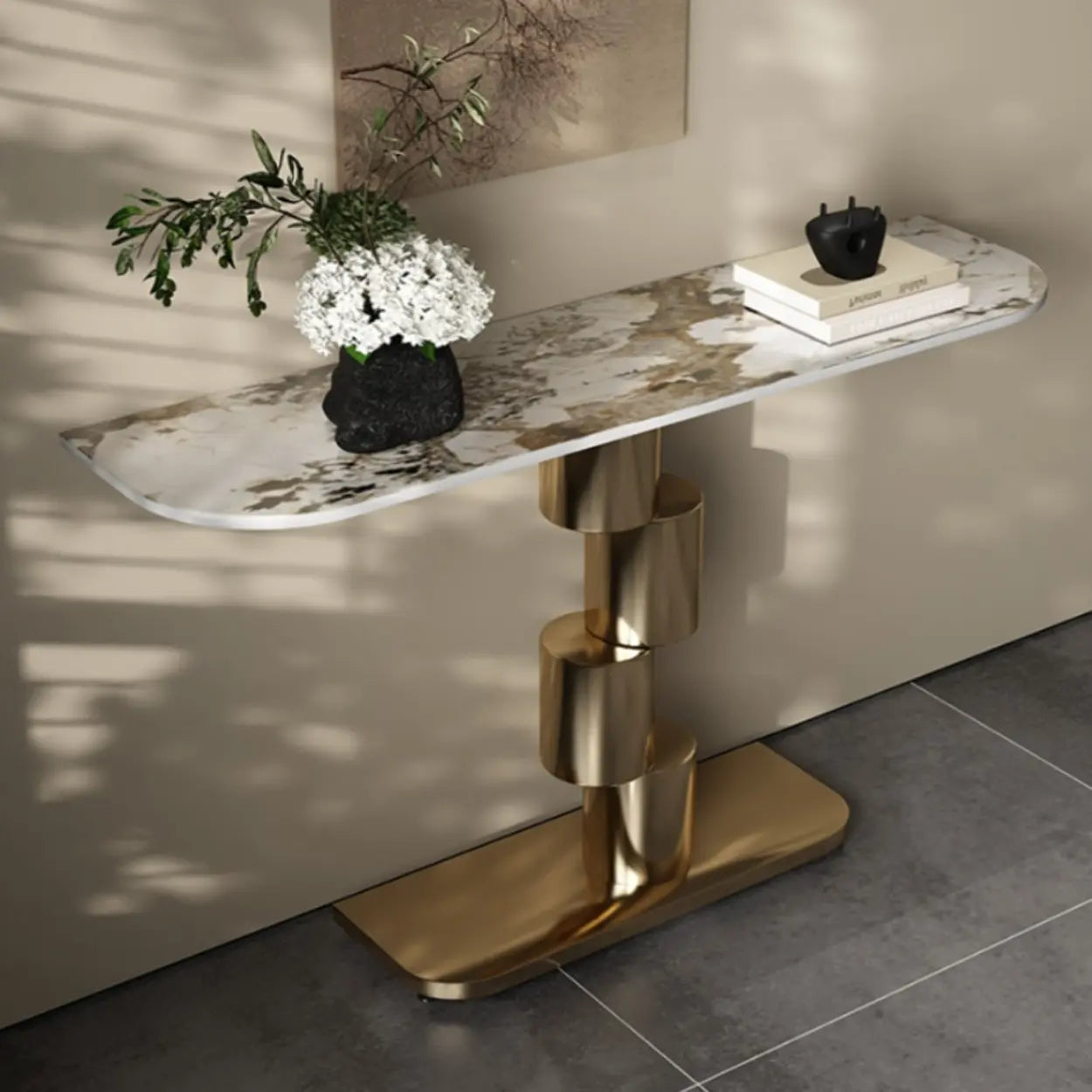 Half-Moon Stone Abstract Console Table — Black