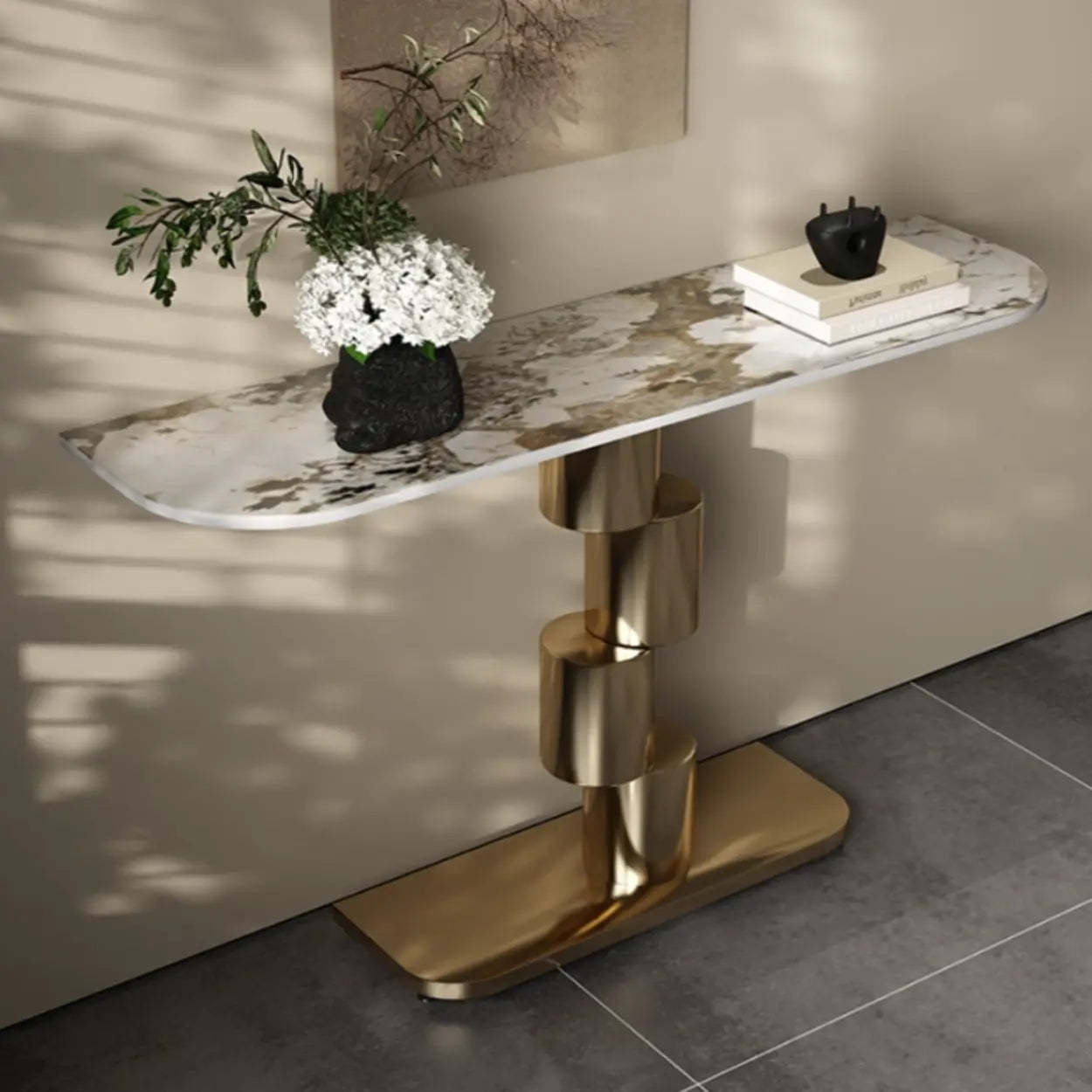 Half-Moon Stone Abstract Console Table — Black