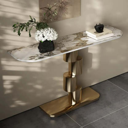 Half-Moon Stone Abstract Console Table — Black