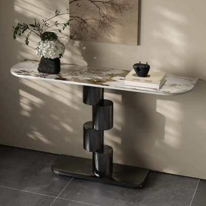 Half-Moon Stone Abstract Console Table — Gold
