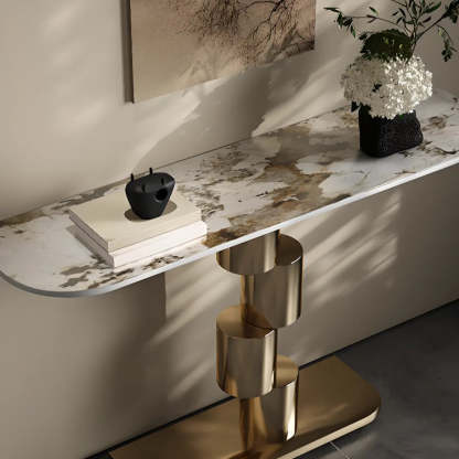 Half-Moon Stone Abstract Console Table — Gold