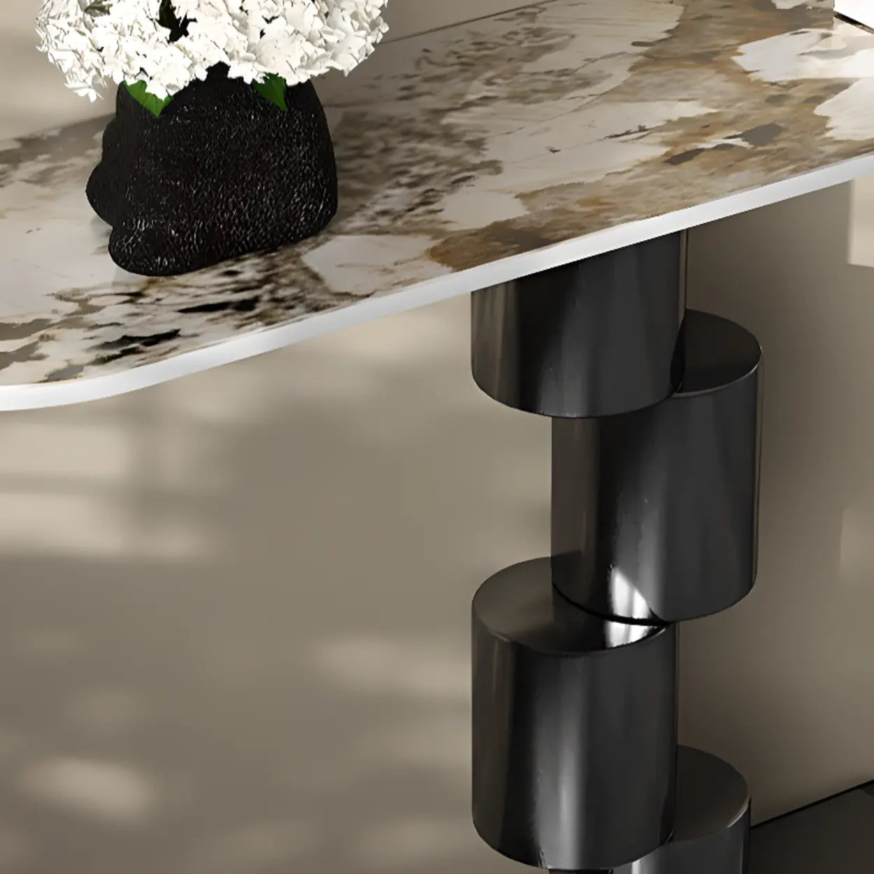 Half-Moon Stone Abstract Console Table — Gold
