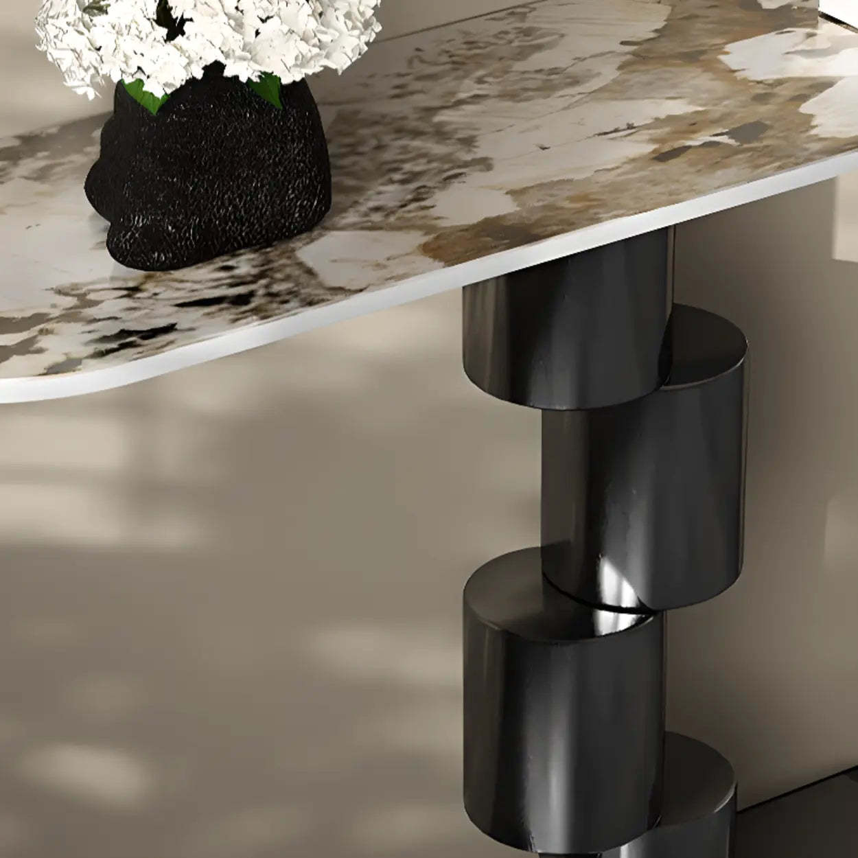 Half-Moon Stone Abstract Console Table — Gold
