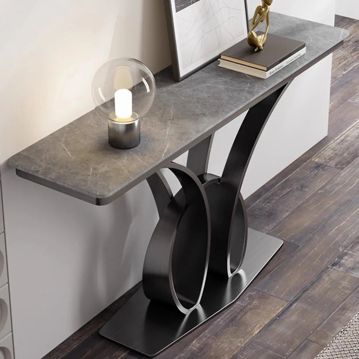 Abstract Base Metal Stone Gray Console Table