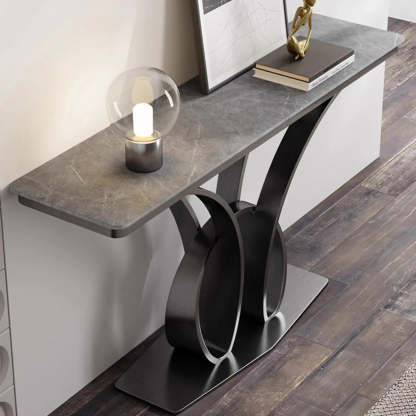 Abstract Base Metal Stone Gray Console Table — Black / Gray