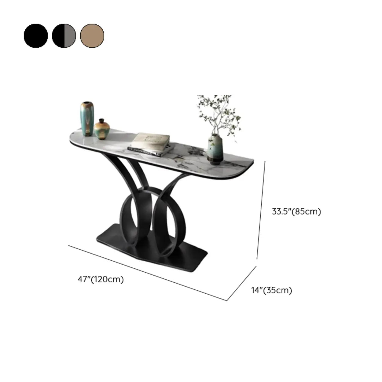 Abstract Base Metal Stone Gray Console Table — Gold / Marbling