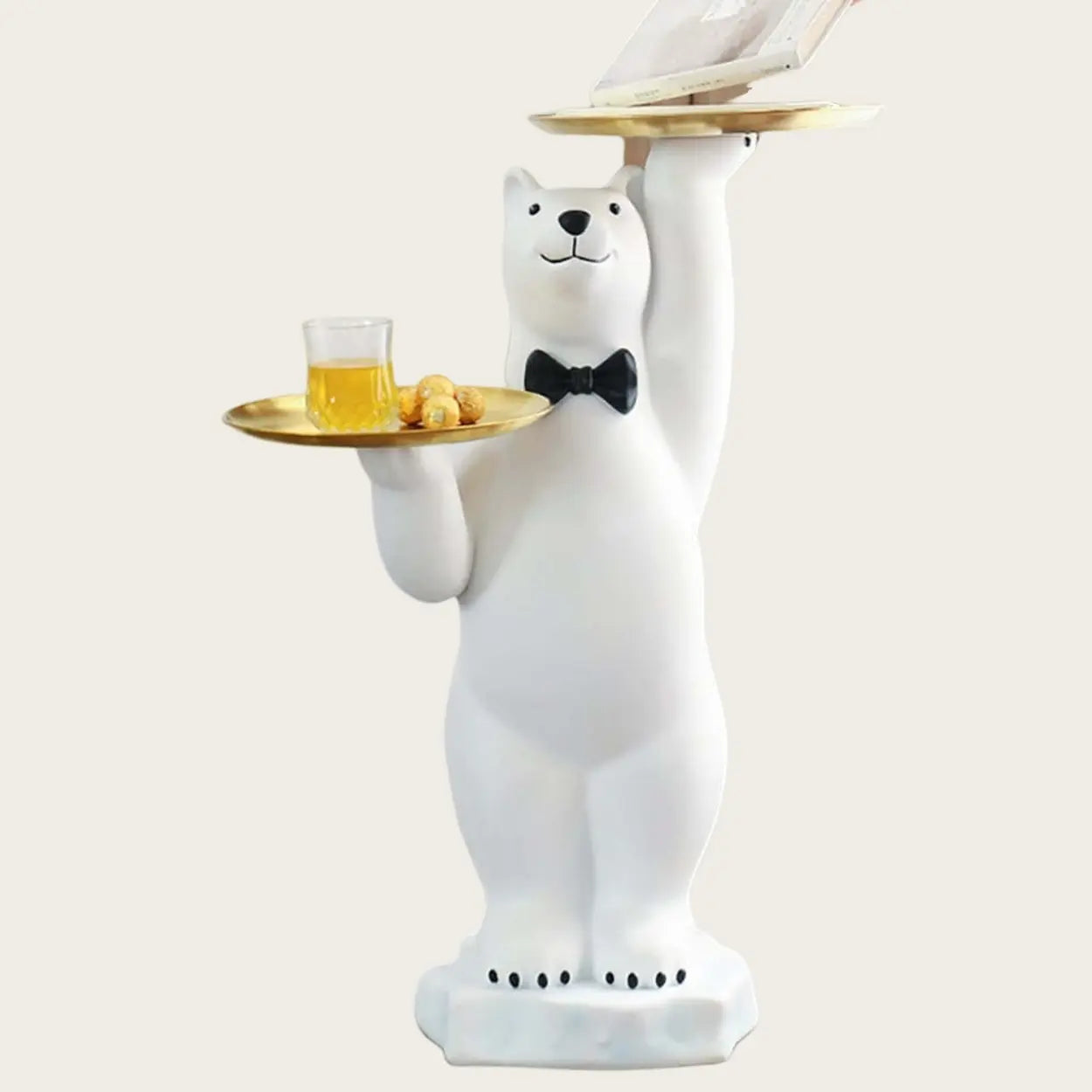 Abstract Bear Resin Gold-Tray White Side Table