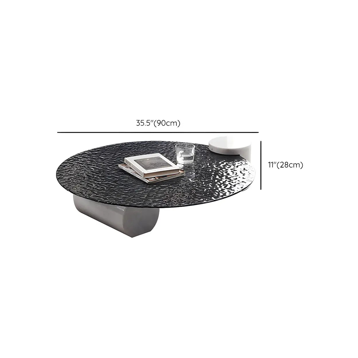 Abstract Black Round Glass Stone-Base Coffee Table