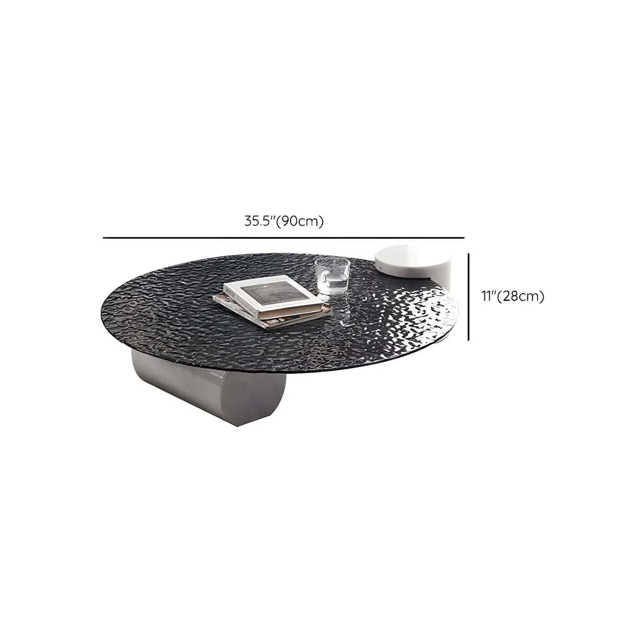 Abstract Black Round Glass Stone-Base Coffee Table