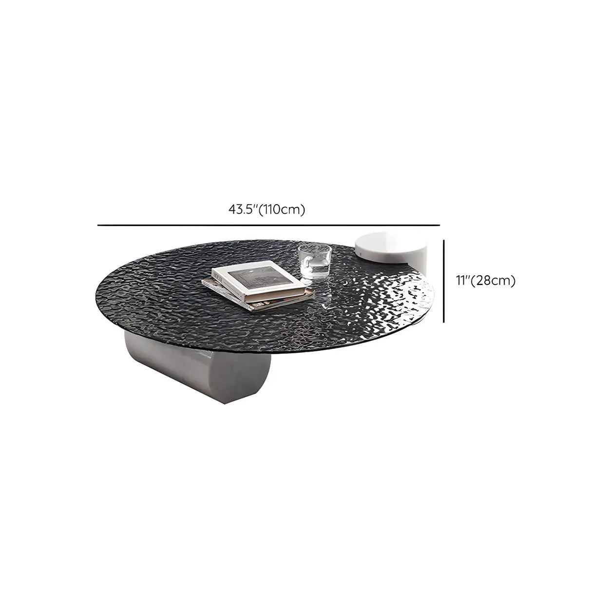 Abstract Black Round Glass Stone-Base Coffee Table