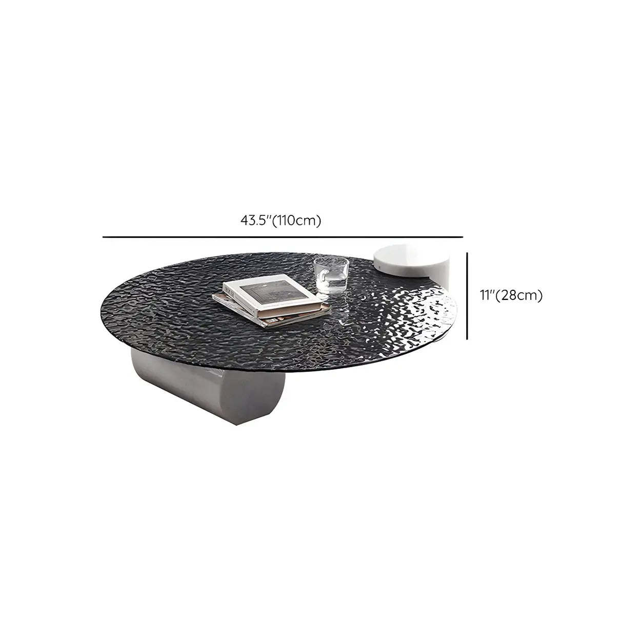 Abstract Black Round Glass Stone-Base Coffee Table