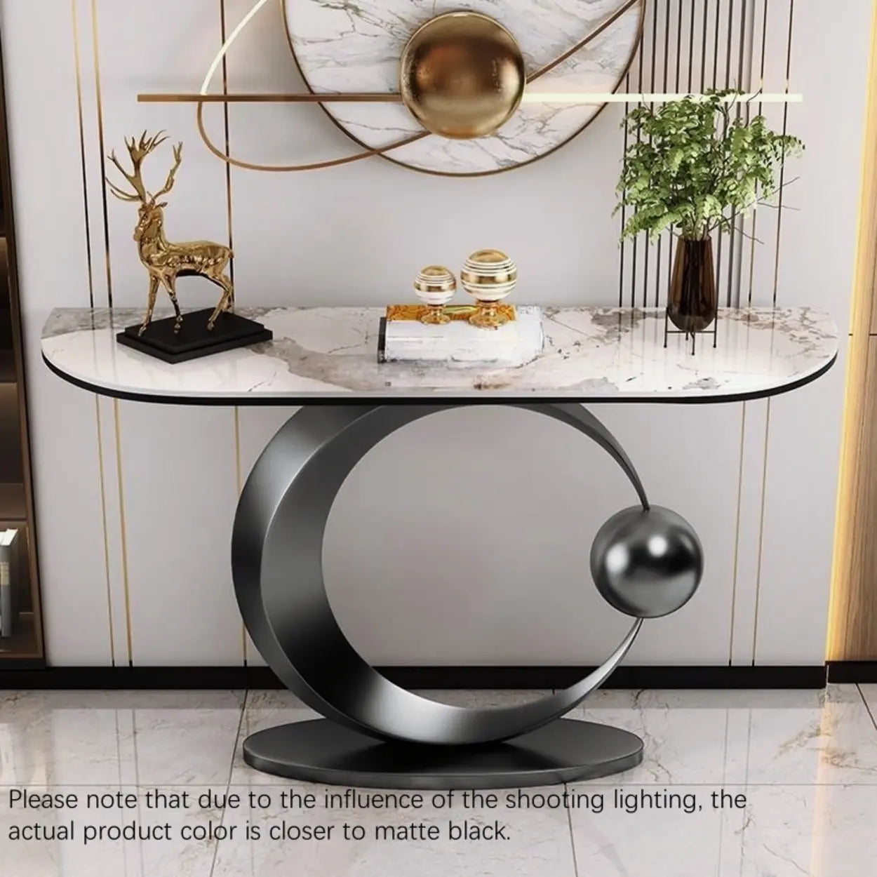 Abstract Base Sintered Stone Gold Console Table — Black / White