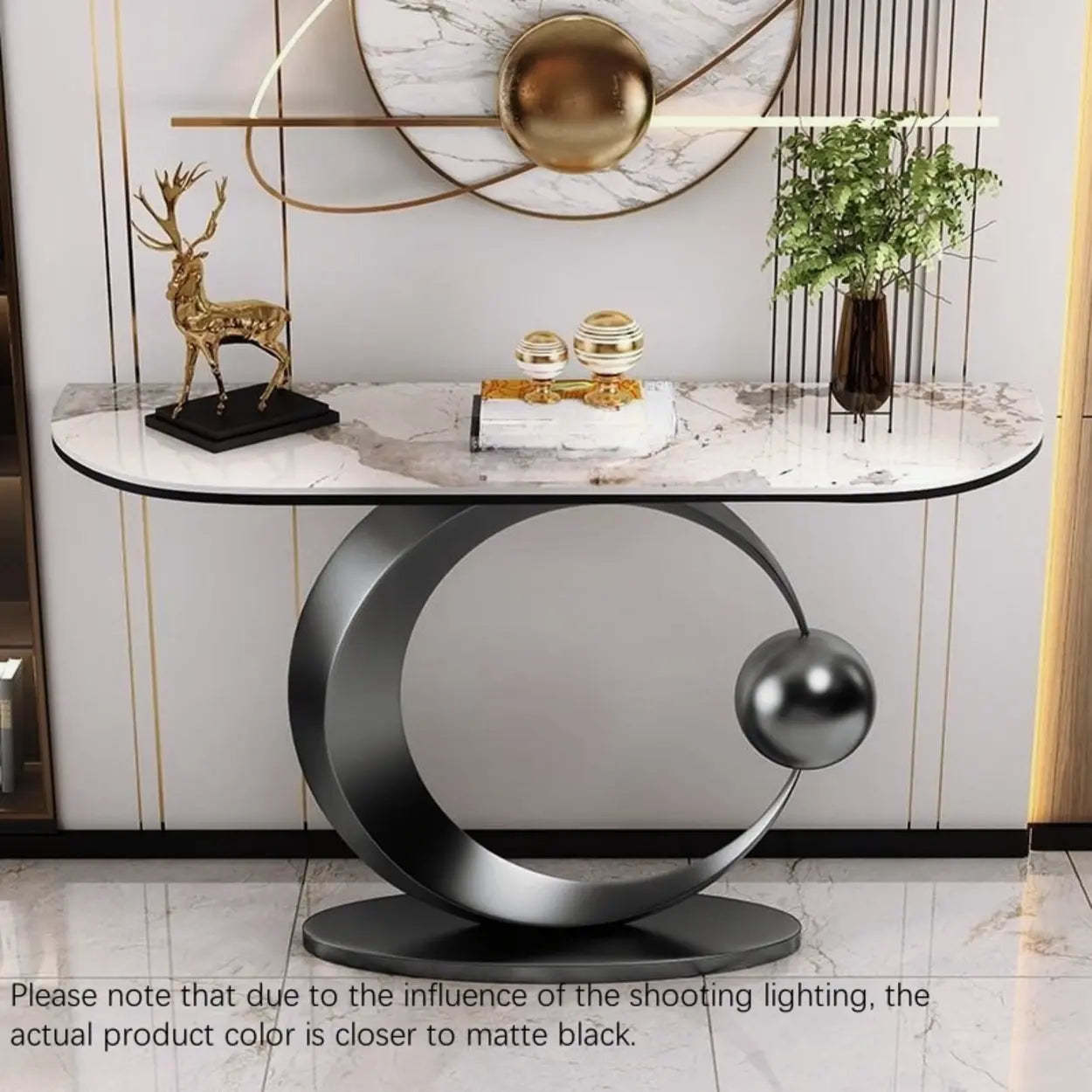 Abstract Base Sintered Stone Gold Console Table — Black / White