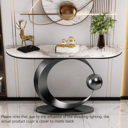 Abstract Base Sintered Stone Gold Console Table — Black / White