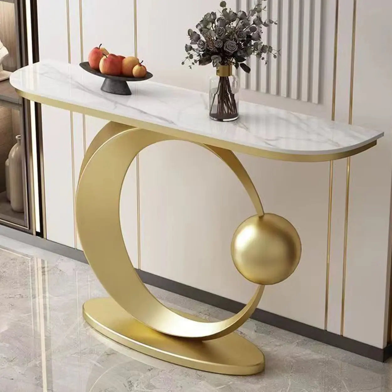 Abstract Base Sintered Stone Gold Console Table — Black / Blue